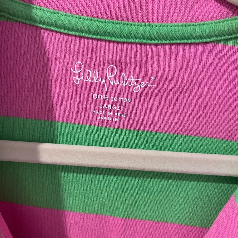 Lilly Pulitzer vibrant pink and green cotton polo shirt with logo size L. - Picture 3 of 6
